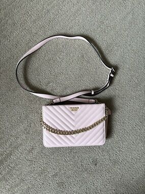 Victoria's Secret Pale Pink Quilted Crossbody with Gold Chain Accent
